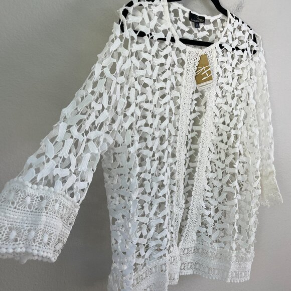 NEW $86 Suzanne Betro Womens XL Ivory Lace Cardigan Open Knit Top - Picture 16 of 16